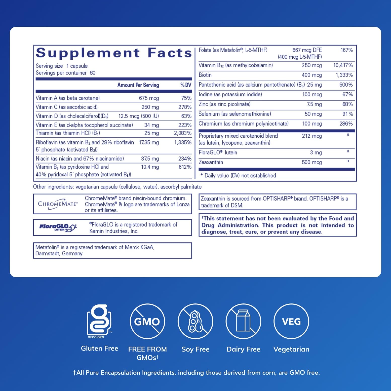 Pure Encapsulations Multi T/D capsules showing dosage option.