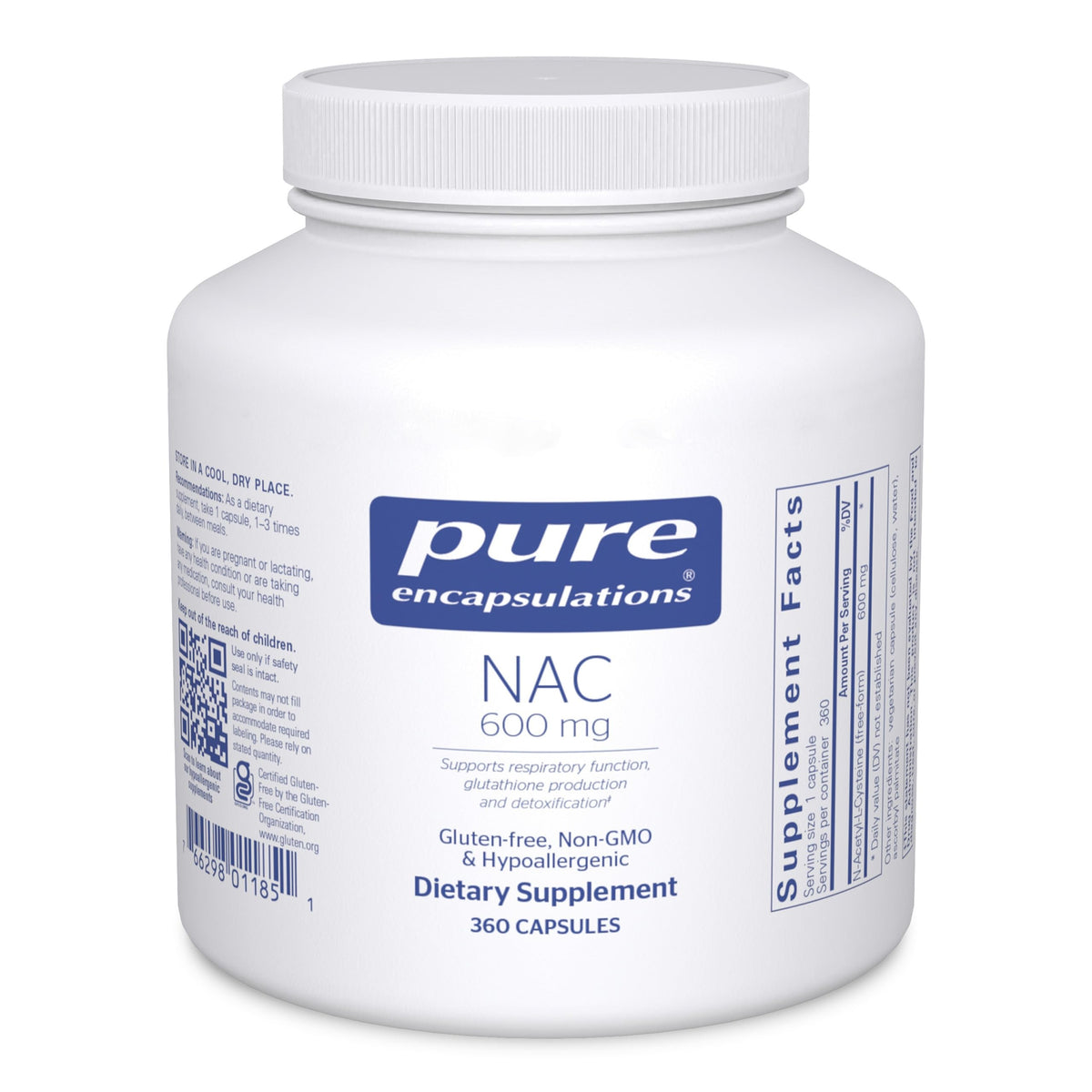 Pure Encapsulations NAC 600mg bottle on desk supports lung and immune health.