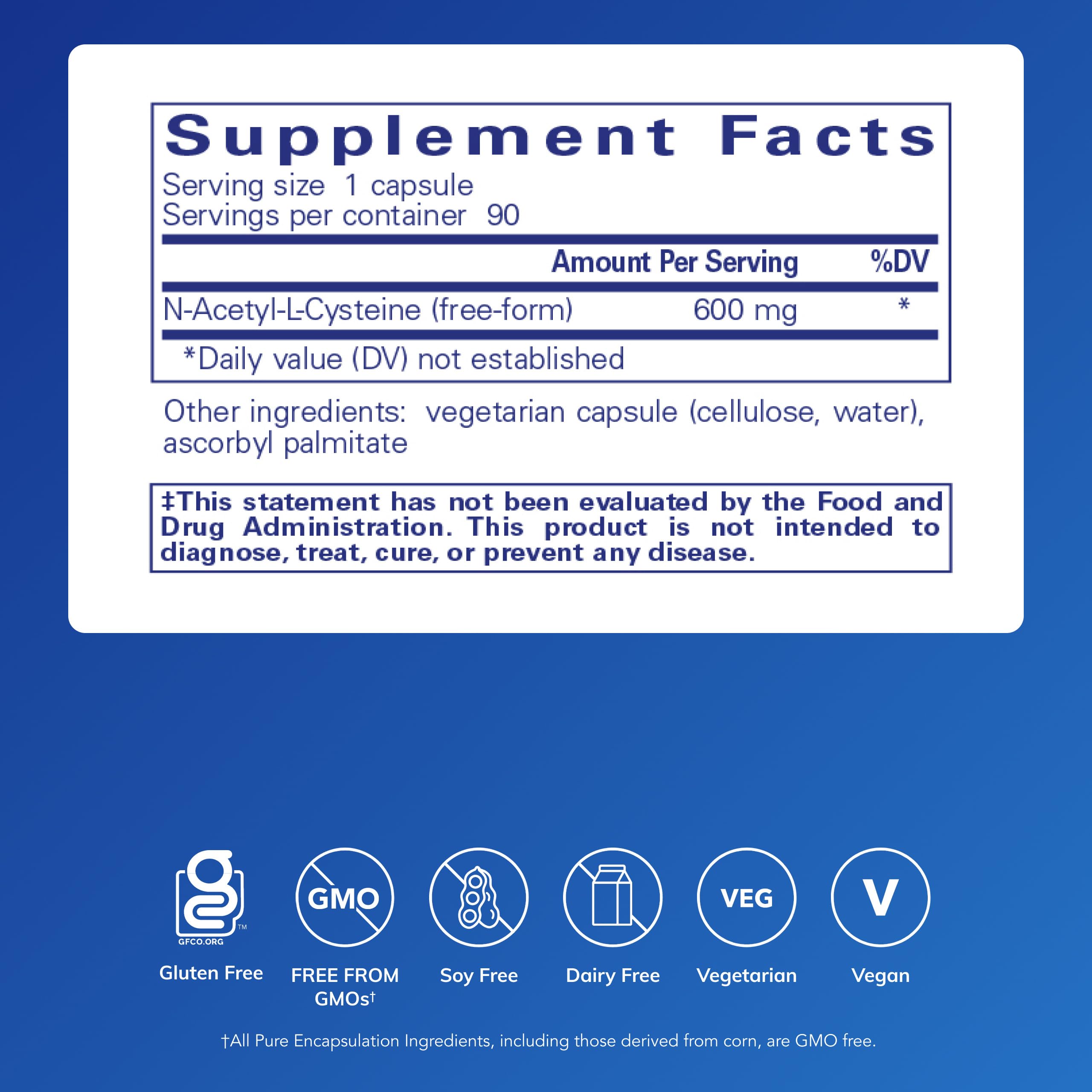 Pure Encapsulations NAC 600 mg capsules closeup highlights evenly sized capsules for convenient daily immune support.