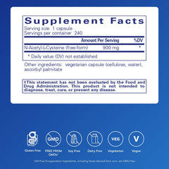 Pure Encapsulations NAC 900 mg capsules closeup highlighting high-quality amino acid supplement