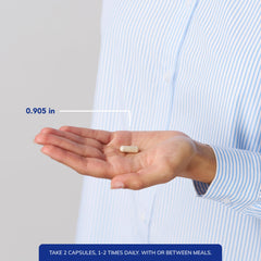 Two capsules serving shown as suggested daily dose for potential cellular health benefits.