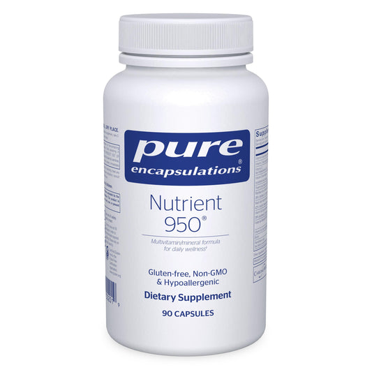 Pure Encapsulations Nutrient 950 bottle on counter for daily multivitamin support