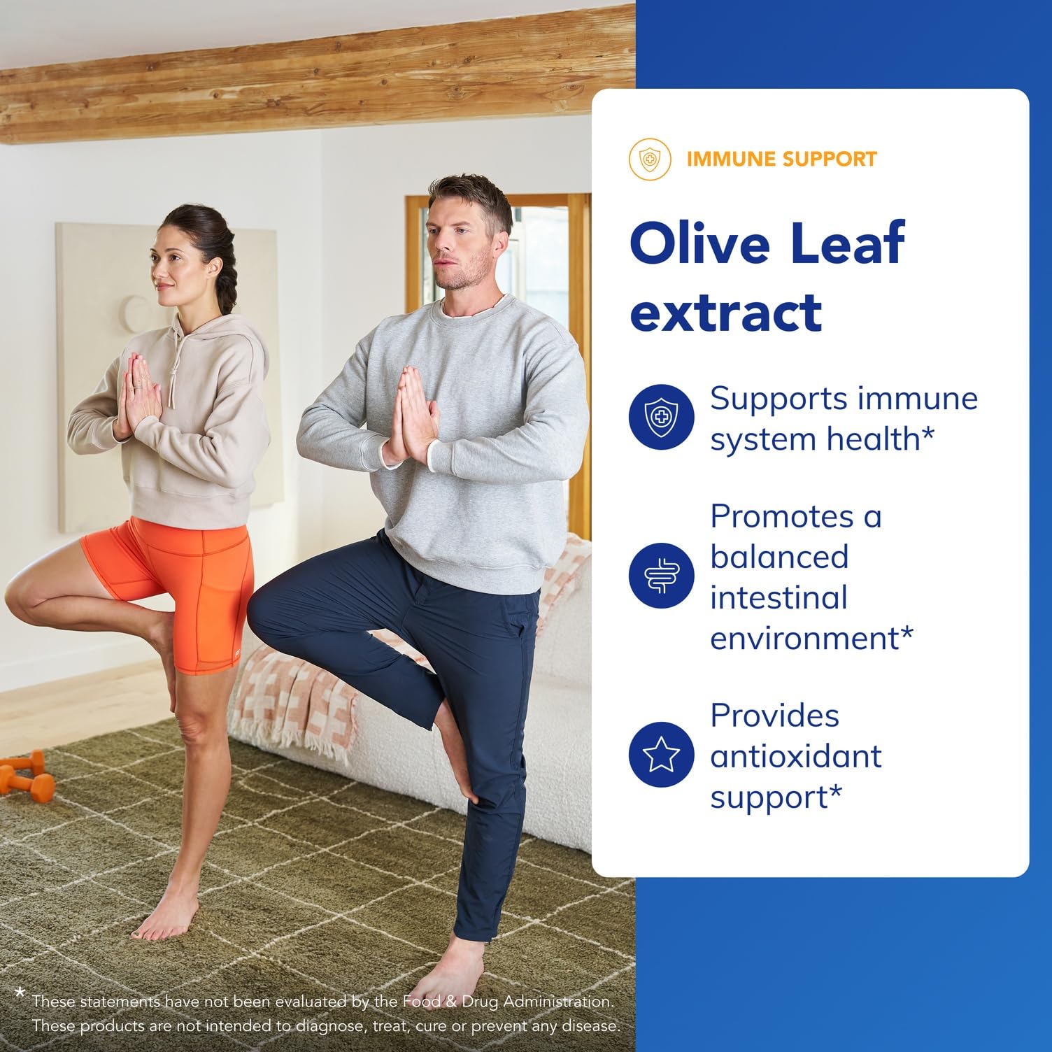 Olive Leaf Extract bottle label detail communicates purity and allergen-free profile.