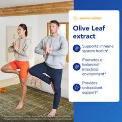 Olive Leaf Extract bottle label detail communicates purity and allergen-free profile.