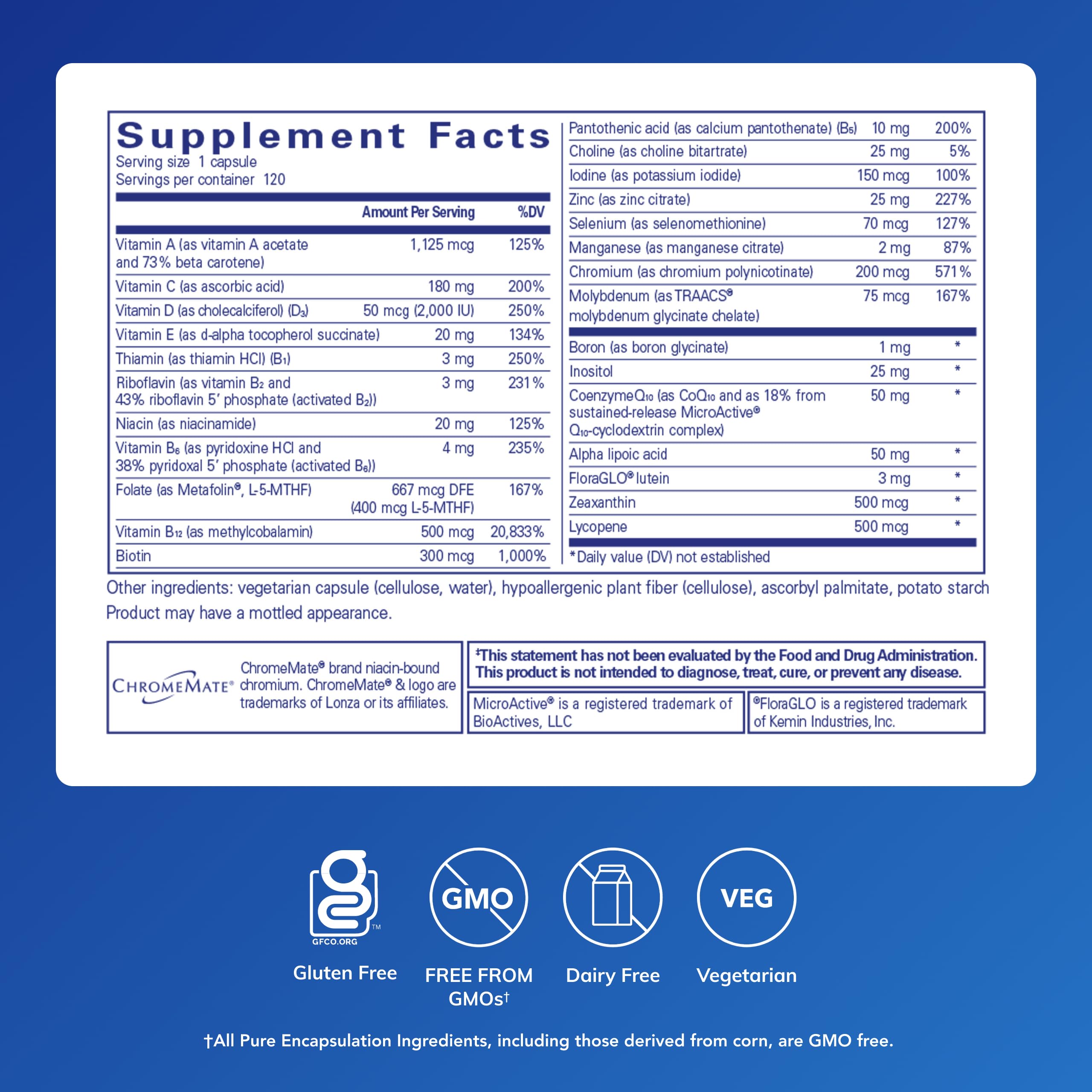 O.N.E. multivitamin capsules with CoQ10 highlighting antioxidant support