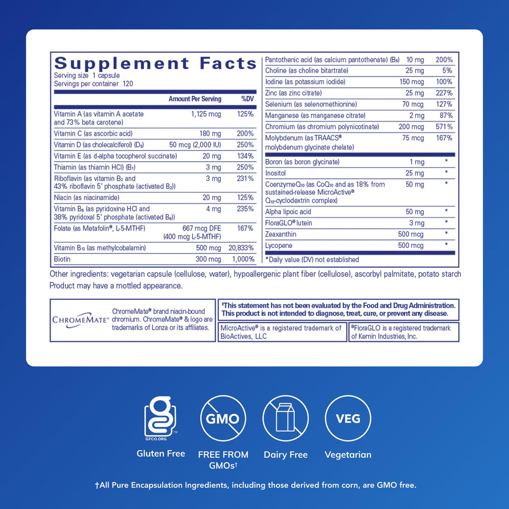 O.N.E. multivitamin capsules with CoQ10 highlighting antioxidant support