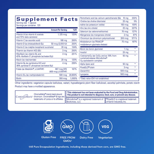 O.N.E. multivitamin capsules with CoQ10 highlighting antioxidant support