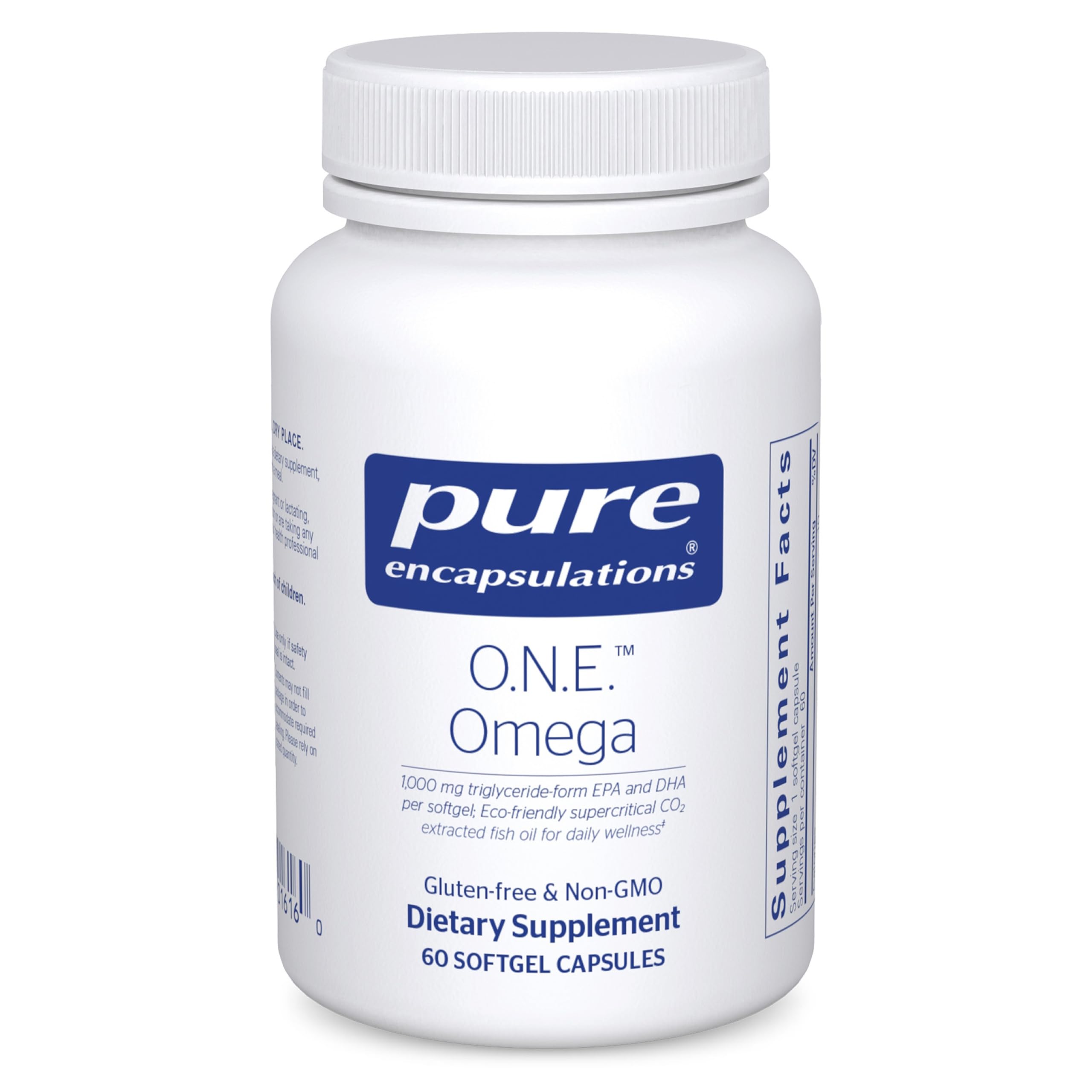 Pure Encapsulations O.N.E. Omega softgel front: convenient daily EPA/DHA for heart and cognition