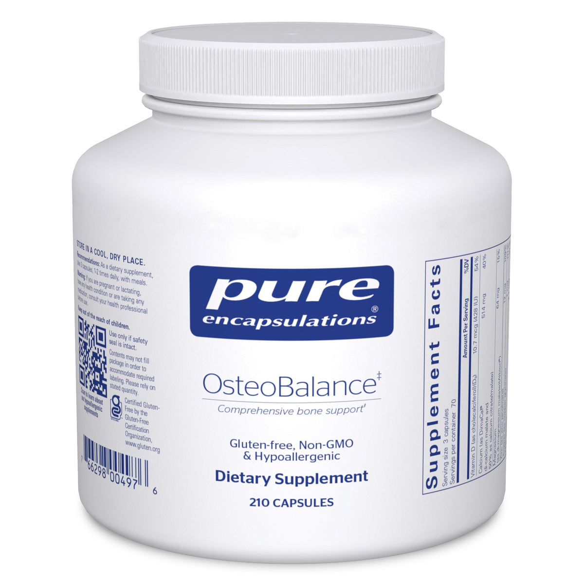 Pure Encapsulations OsteoBalance bottle label highlights calcium-focused formula benefits