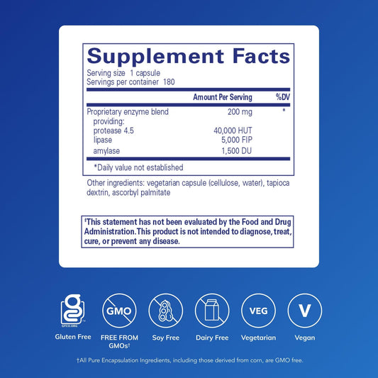 Pure Encapsulations Pancreatic VegEnzymes capsules arranged for easy dosage and digestion assistance.