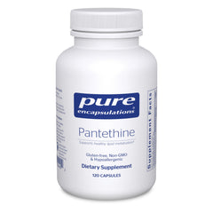 Pure Encapsulations Pantethine bottle showing hypoallergenic formula for lipid support.