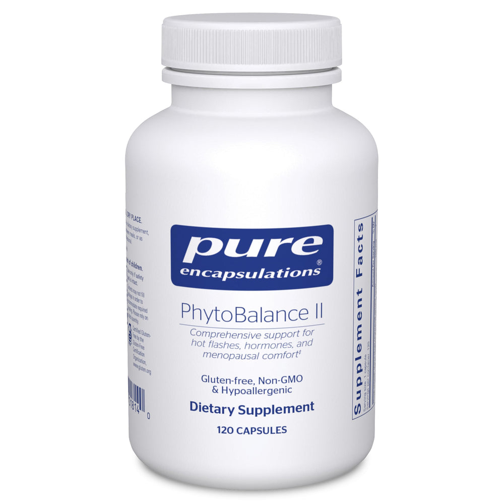 Pure Encapsulations PhytoBalance II bottle with capsules suggesting menopause comfort potential