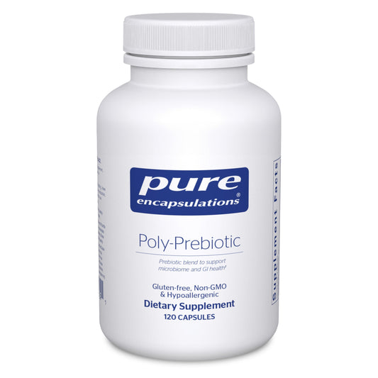 Pure Encapsulations Poly-Prebiotic bottle front supports daily gut health.