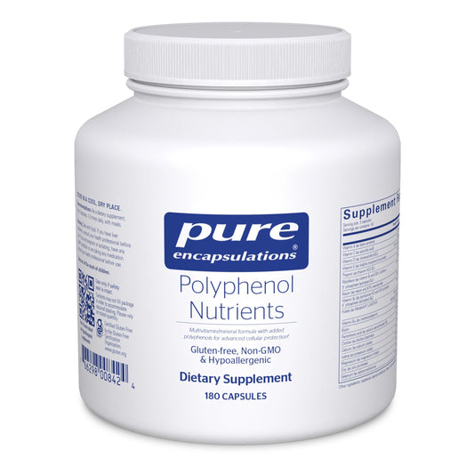 Pure Encapsulations Polyphenol Nutrients bottle showing a potent antioxidant blend for cellular support.