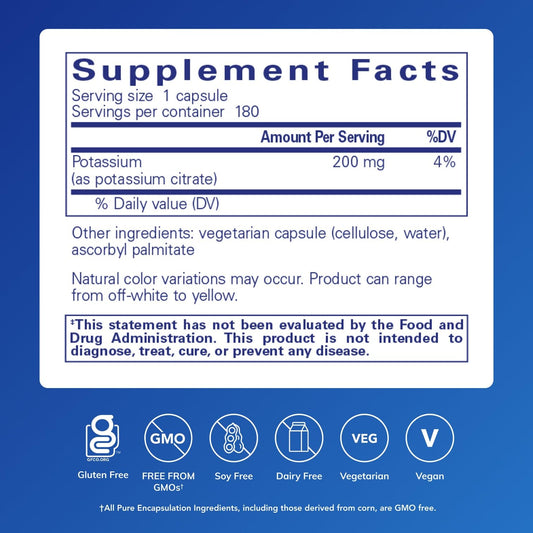 Pure Encapsulations Potassium Citrate capsules close-up for easy intake.