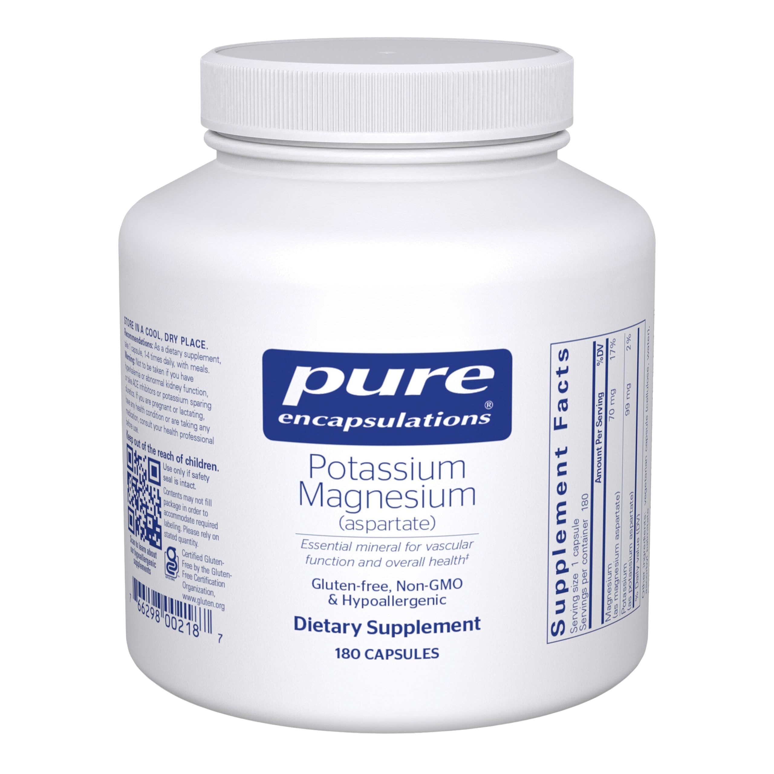 Pure Encapsulations Potassium Magnesium Aspartate bottle with capsules for daily nerve and muscle support.