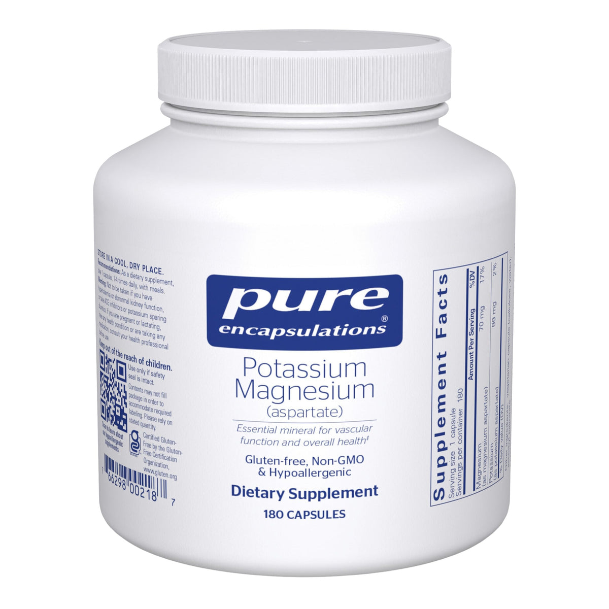 Pure Encapsulations Potassium Magnesium Aspartate bottle with capsules for daily nerve and muscle support.