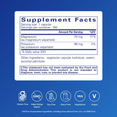 Pure Encapsulations Potassium Magnesium Aspartate capsules, easy to swallow for heart and muscle function.