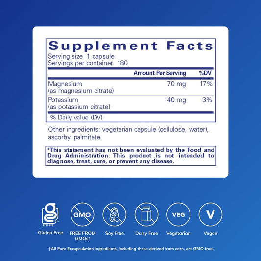 Pure Encapsulations Potassium Magnesium Citrate capsules ready to take with meals