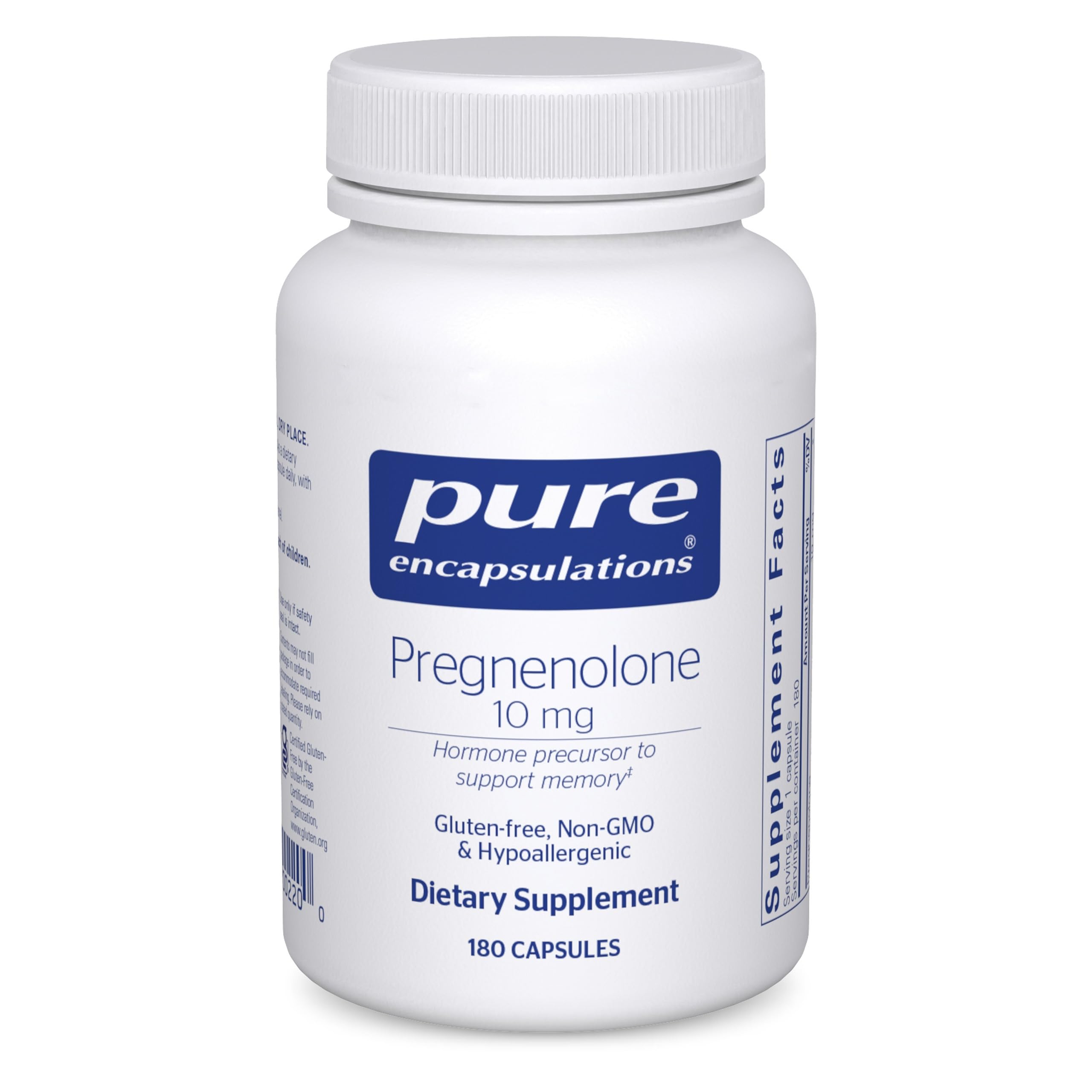 Pure Encapsulations Pregnenolone 10 mg bottle for daily memory support.