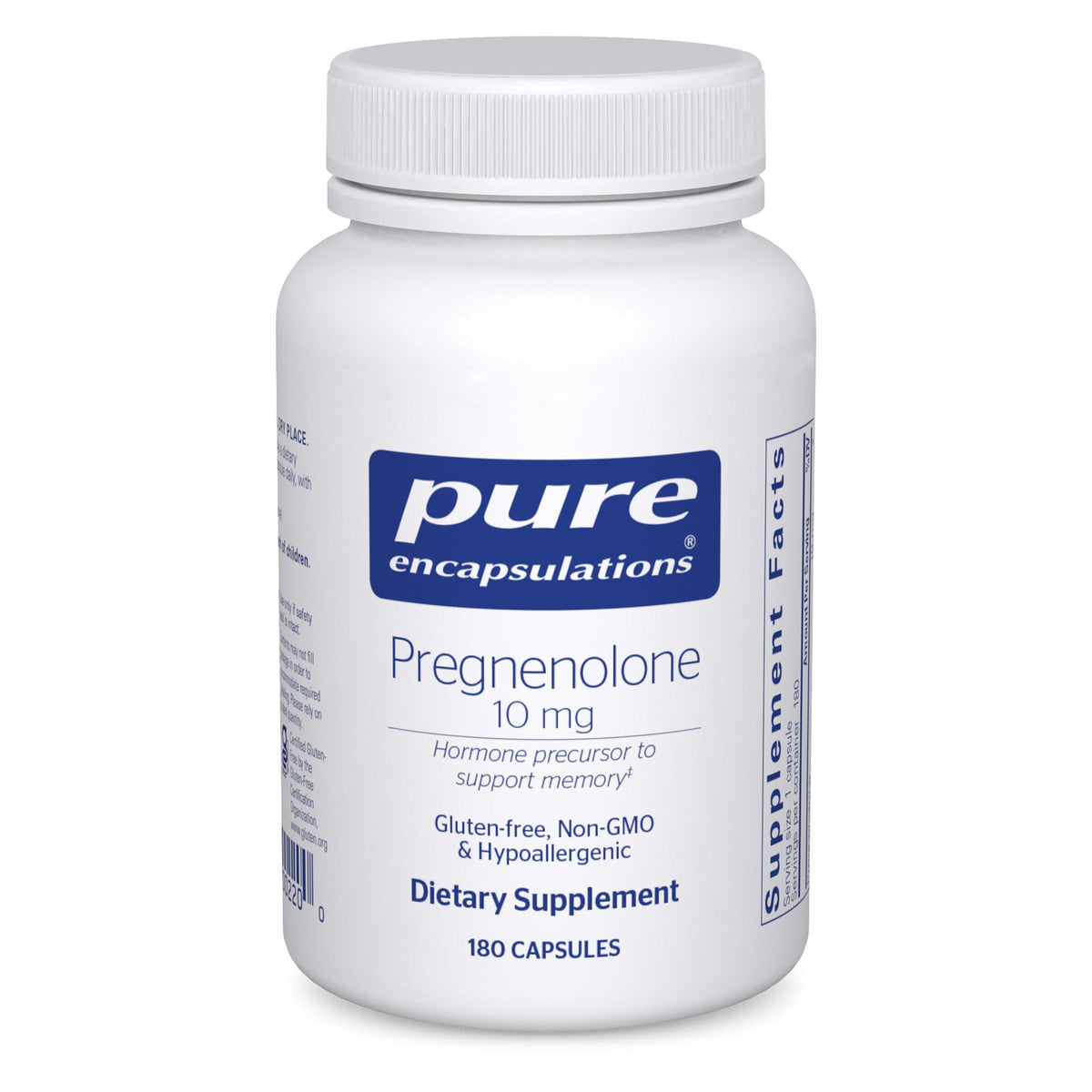 Pure Encapsulations Pregnenolone 10 mg bottle for daily memory support.