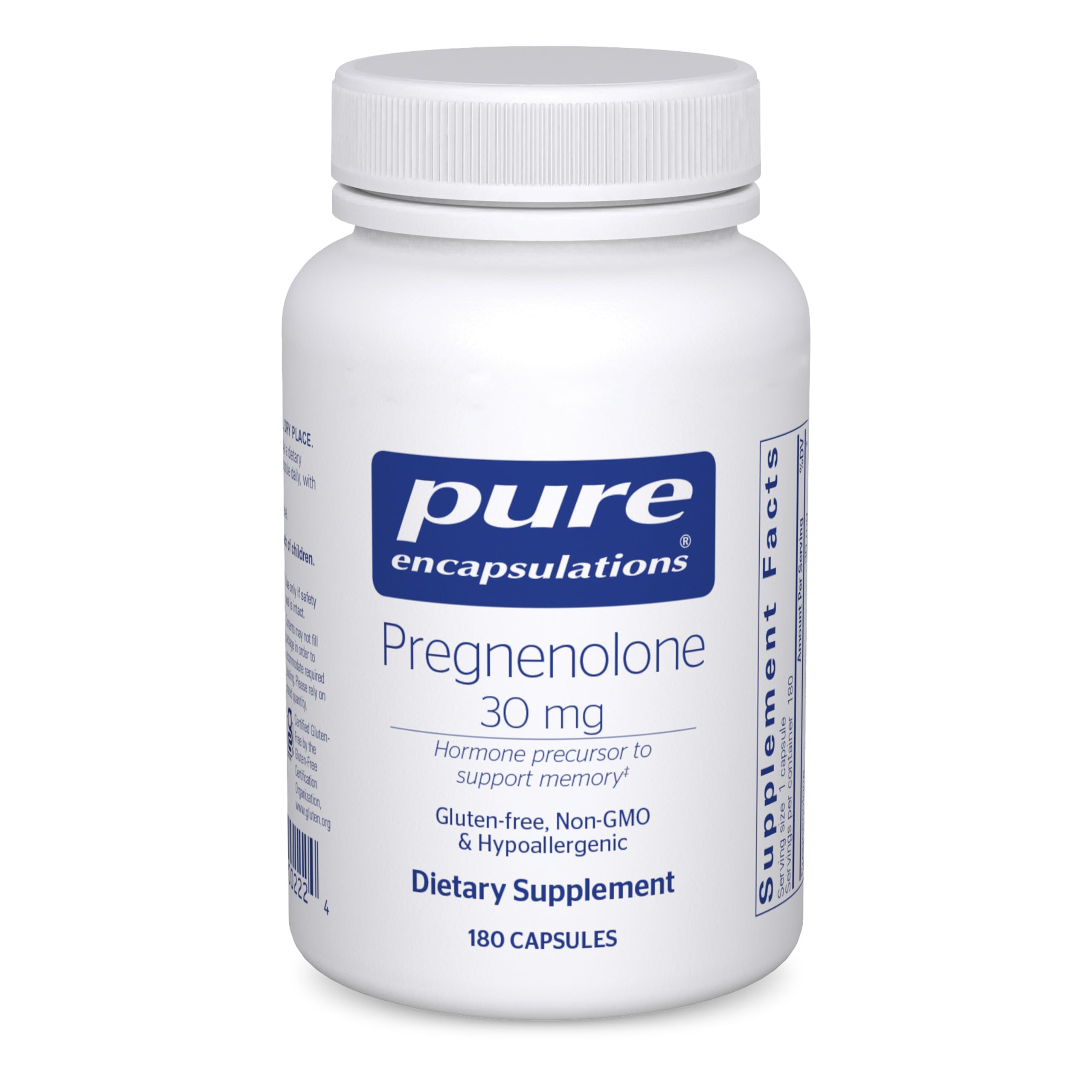 Pure Encapsulations Pregnenolone 30 mg bottle promotes daily memory support.
