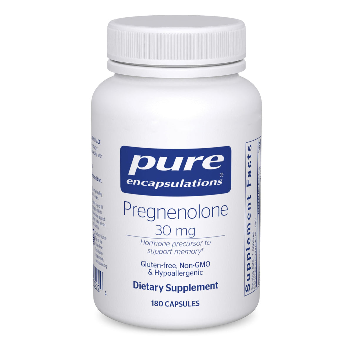 Pure Encapsulations Pregnenolone 30 mg bottle promotes daily memory support.