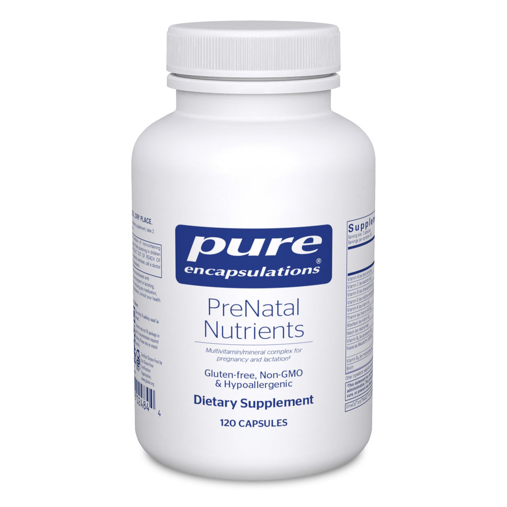 Pure Encapsulations Prenatal Nutrients bottle front for daily prenatal support.