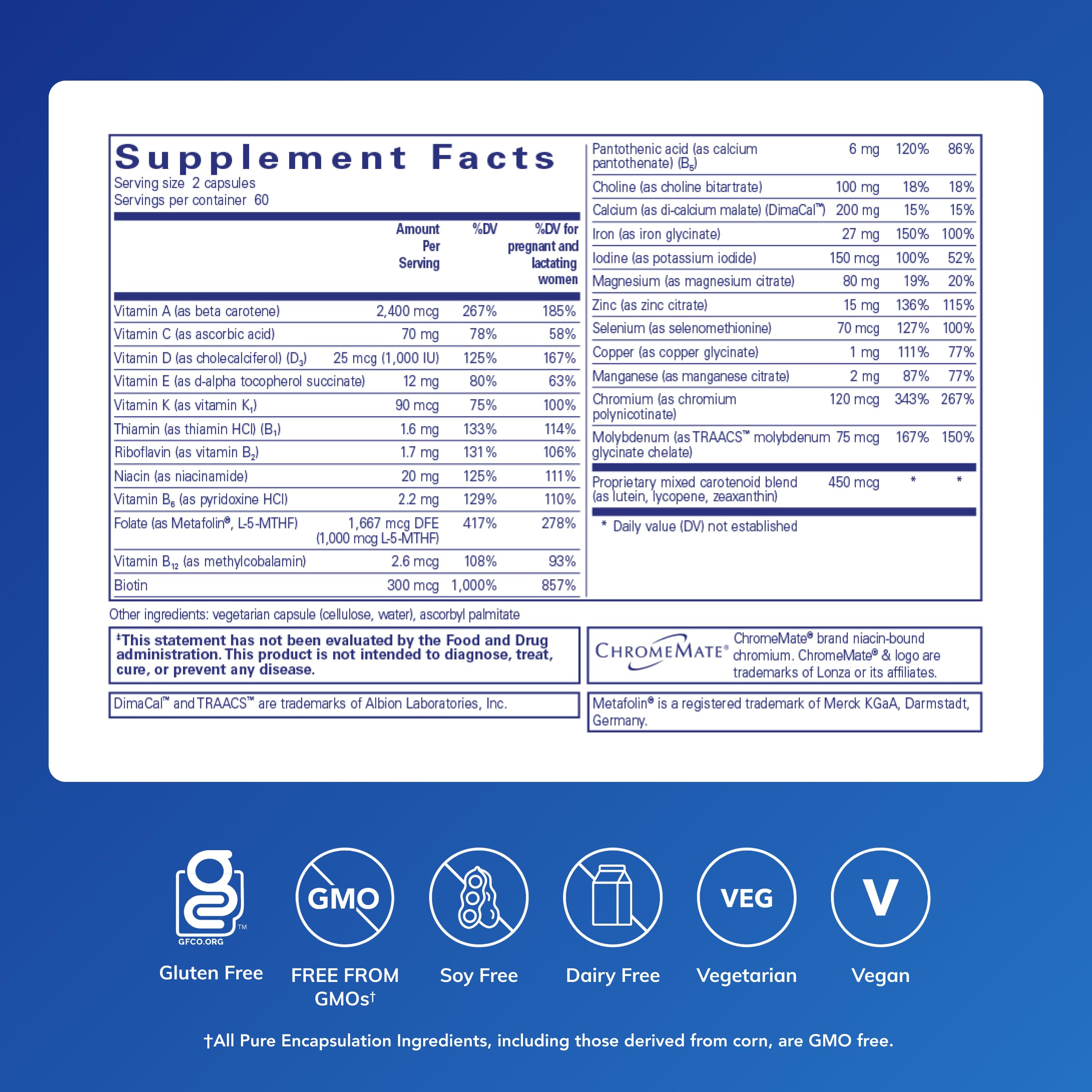 Pure Encapsulations Prenatal Nutrients capsules close-up showing easy-to-swallow form.