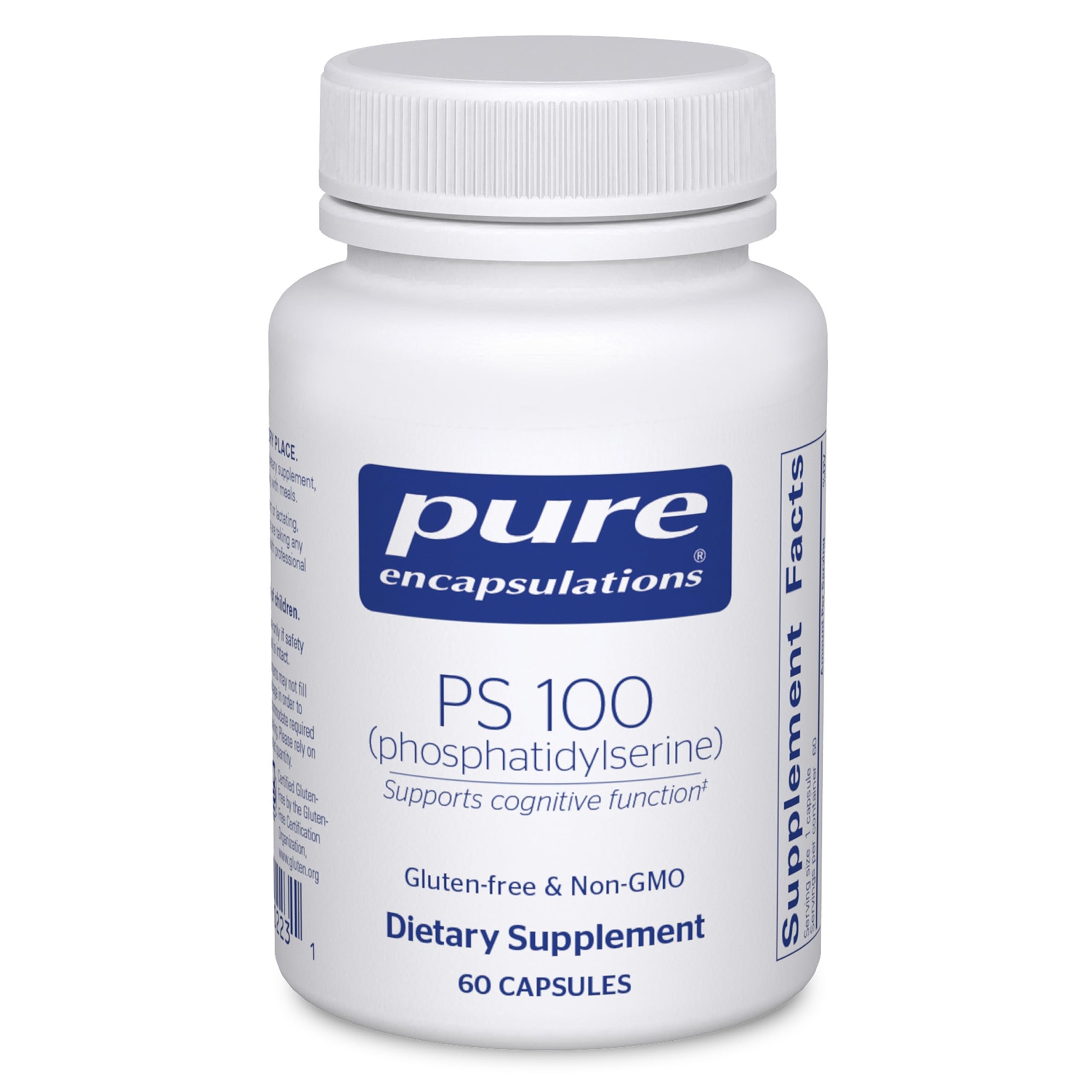 Pure Encapsulations PS 100 bottle front, brain support supplement for focus