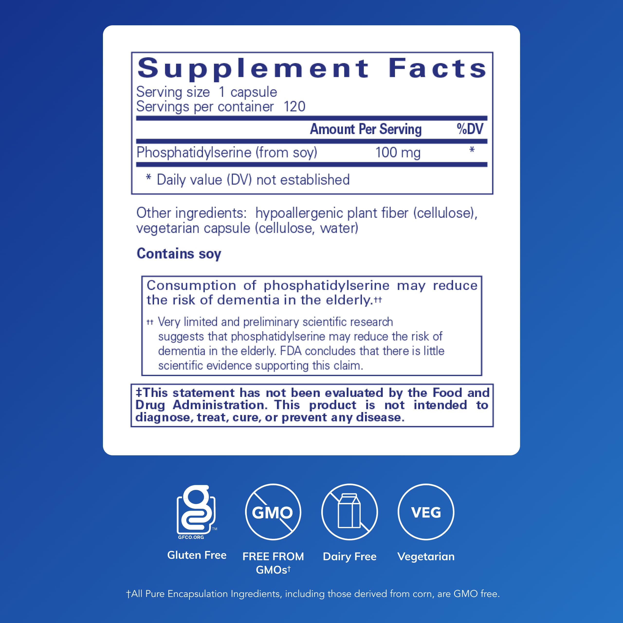 Close-up of PS100 capsules highlighting purity for cognitive health.