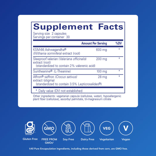 Close-up of Pure Sleep capsules showing melatonin-free sleep support.