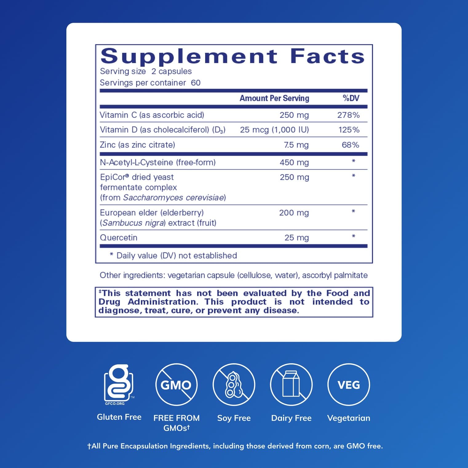 Pure Encapsulations PureDefense NAC label highlights clean ingredients.