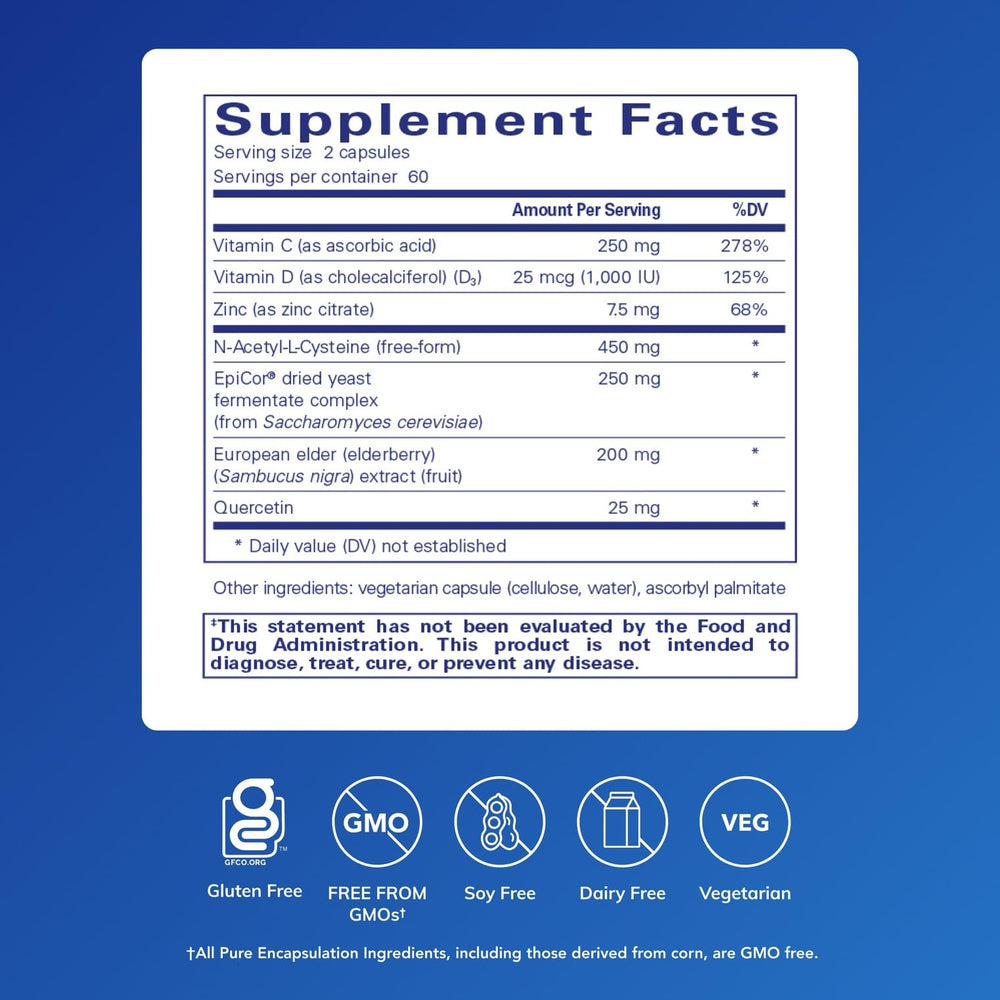 Pure Encapsulations PureDefense NAC label highlights clean ingredients.