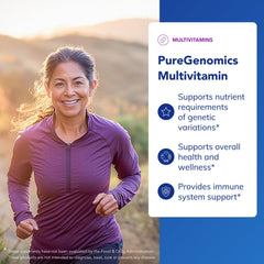 Label on PureGenomics multivitamin highlights key nutrients for daily support.