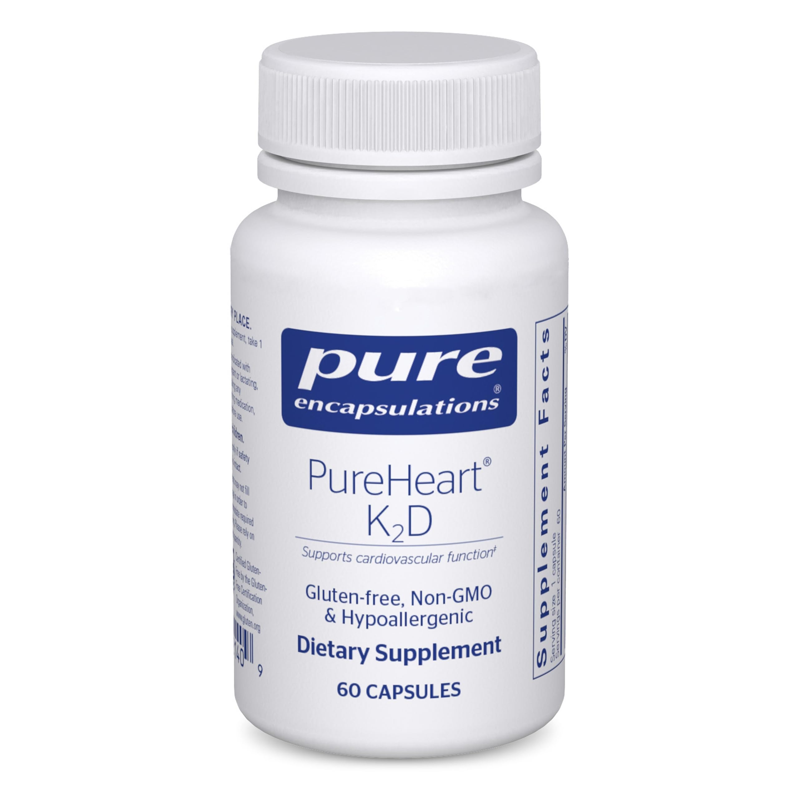 Pure Encapsulations PureHeart K2D bottle front for heart health support