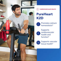 Label highlights MK-7 K2 and D3 ingredients on PureHeart K2D bottle