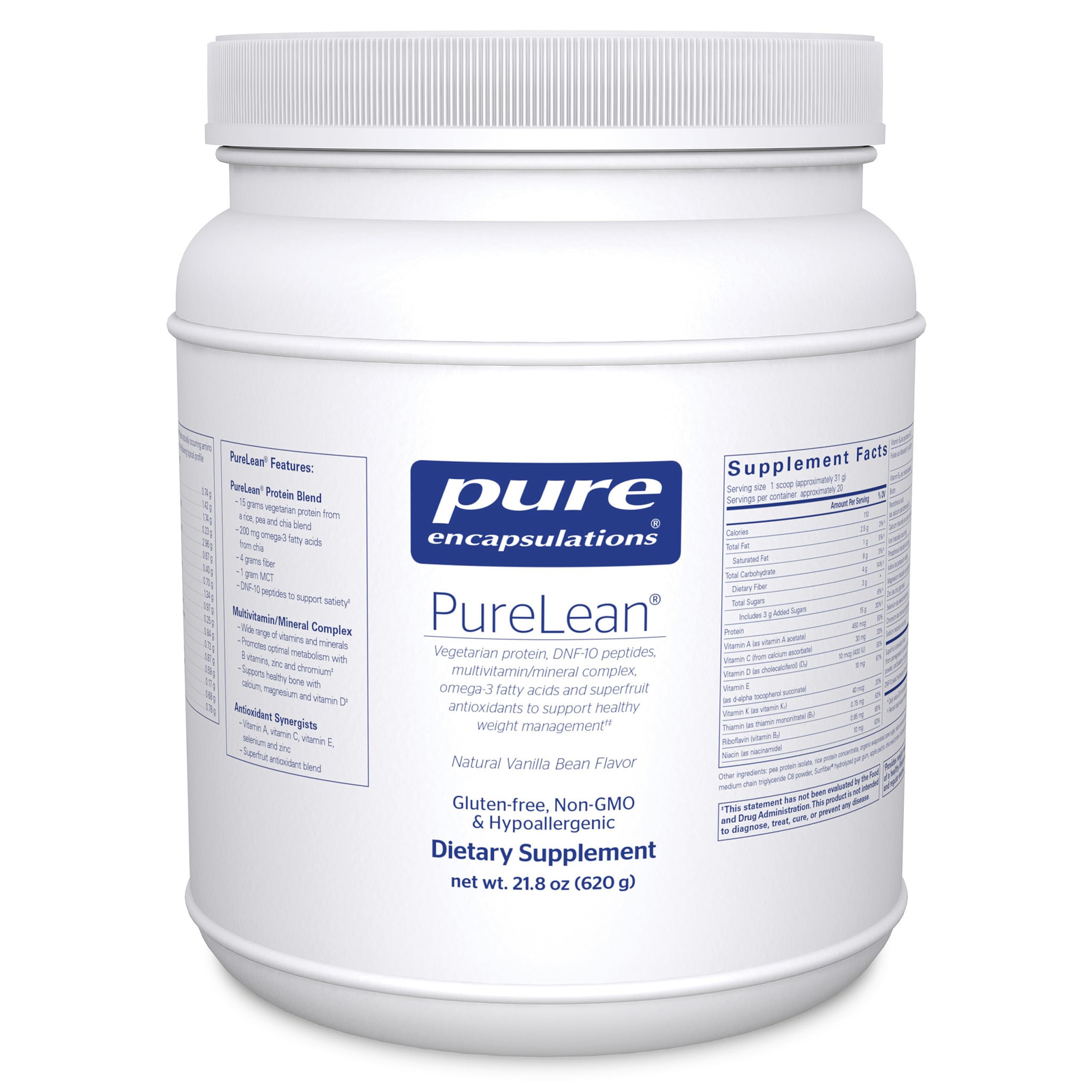 Pure Encapsulations PureLean Protein bottle with vanilla label supporting daily protein intake
