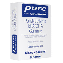 Pure Encapsulations PureNutrients EPA/DHA gummy bottle with lemon-lime flavor supporting cognitive health