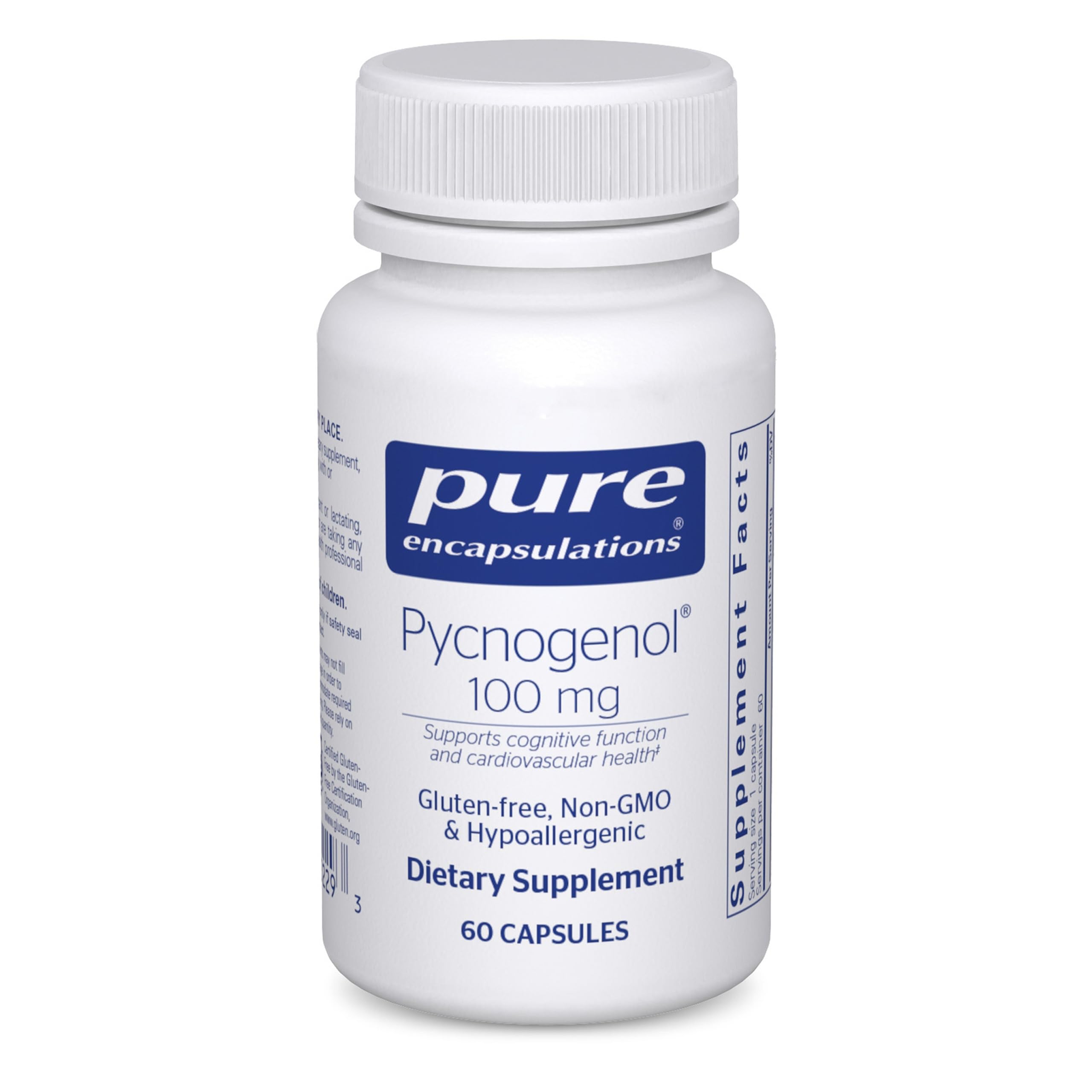 Pure Encapsulations Pycnogenol 100 mg bottle shows antioxidant support potential.
