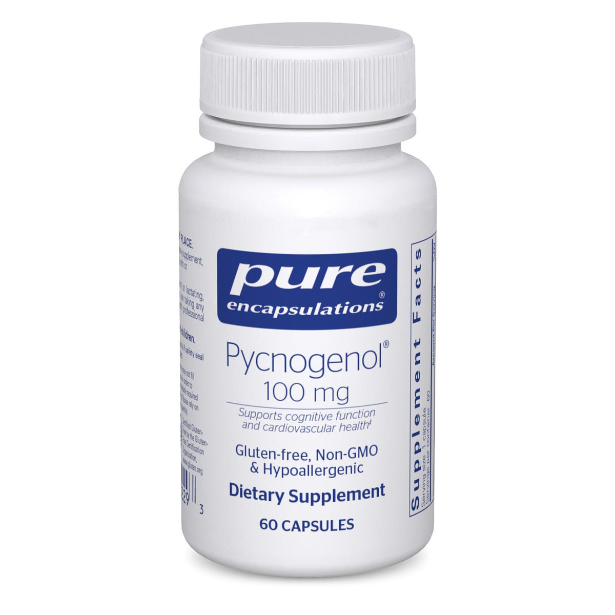 Pure Encapsulations Pycnogenol 100 mg bottle shows antioxidant support potential.