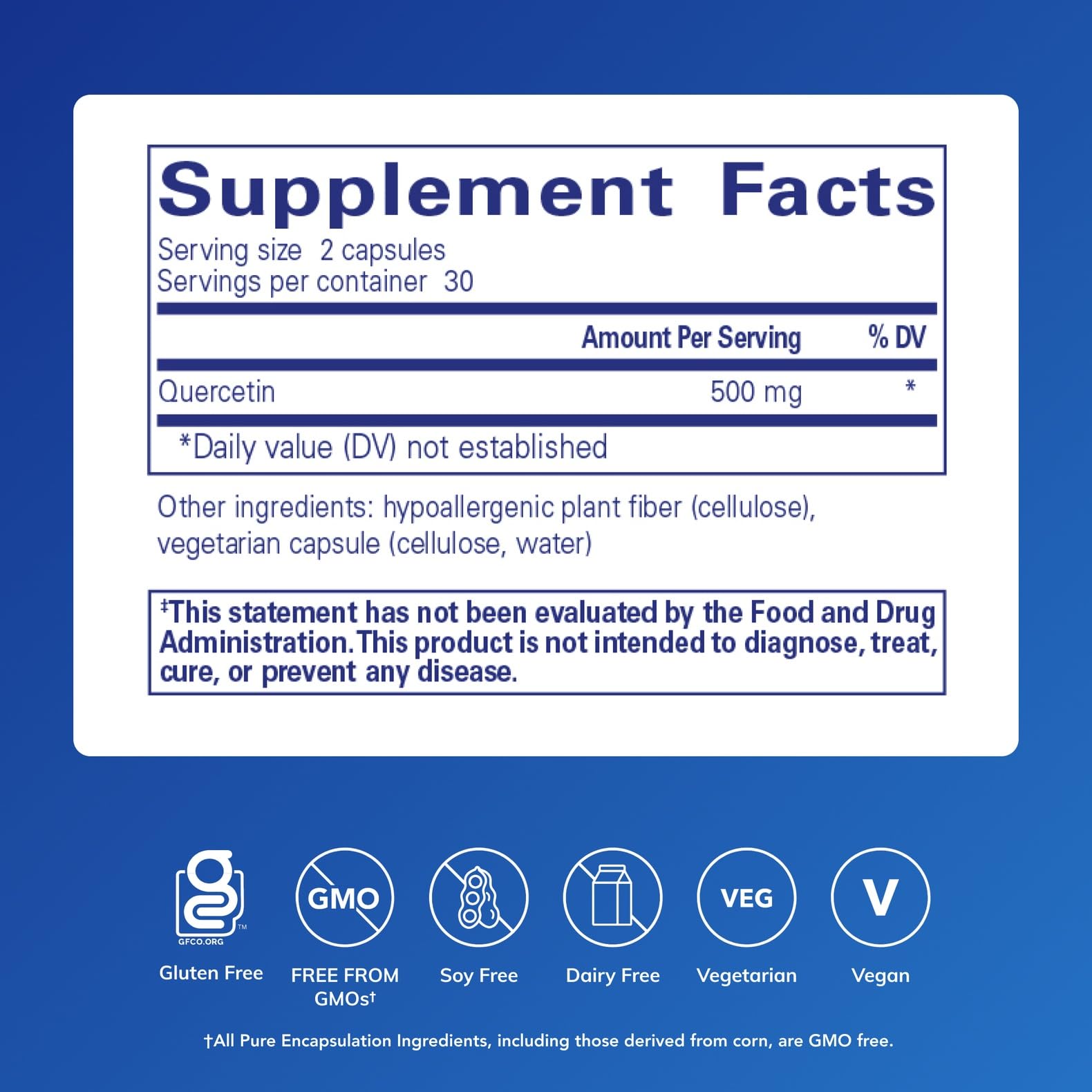 Quercetin 500 mg capsules by Pure Encapsulations for immune support