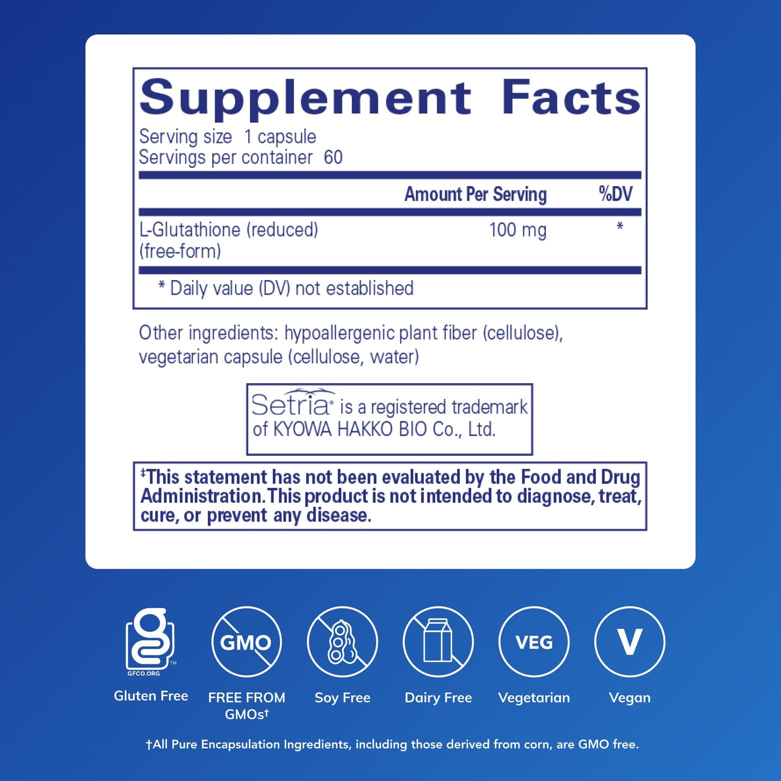 Pure Encapsulations Reduced Glutathione capsules closeup highlighting hypoallergenic formula