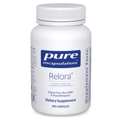 Pure Encapsulations Relora bottle front promotes calmness and occasional stress support.