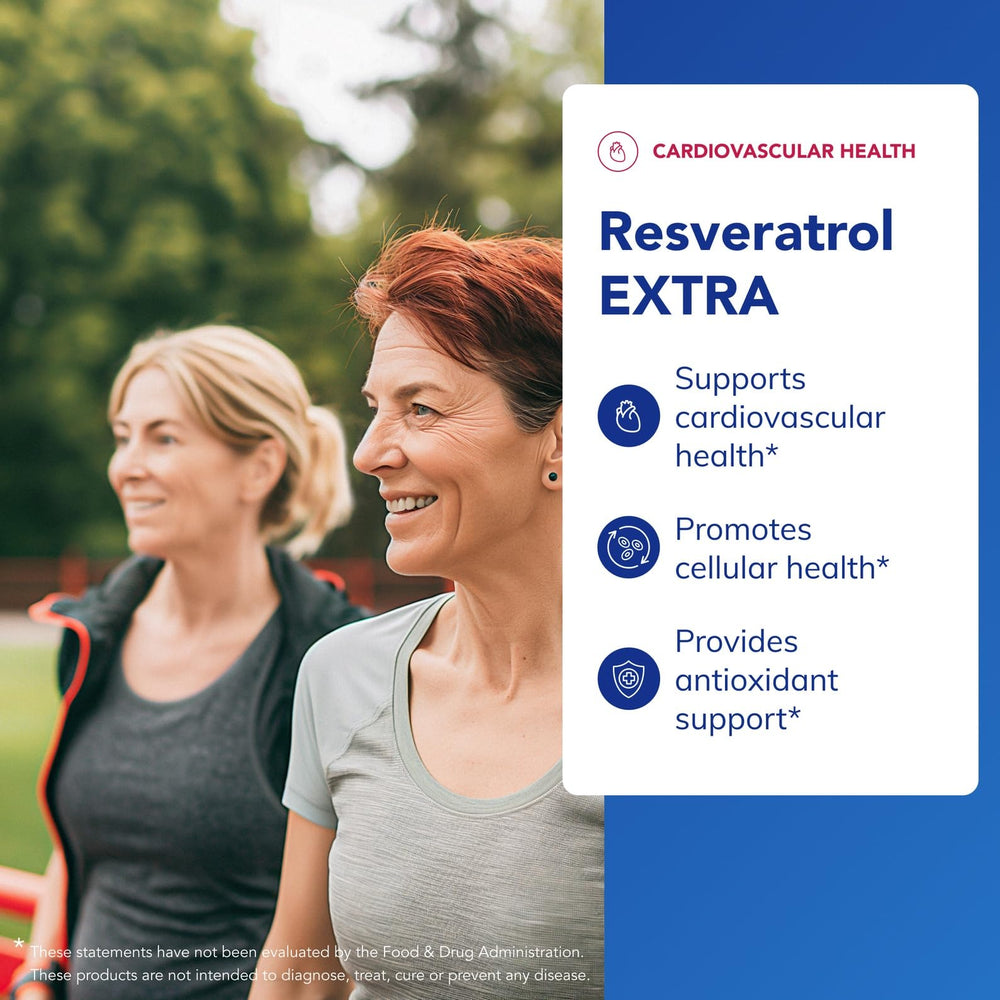 Pure Encapsulations Resveratrol EXTRA label displays 100 mg trans-resveratrol