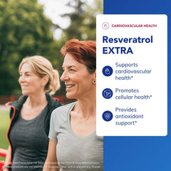 Pure Encapsulations Resveratrol EXTRA label displays 100 mg trans-resveratrol