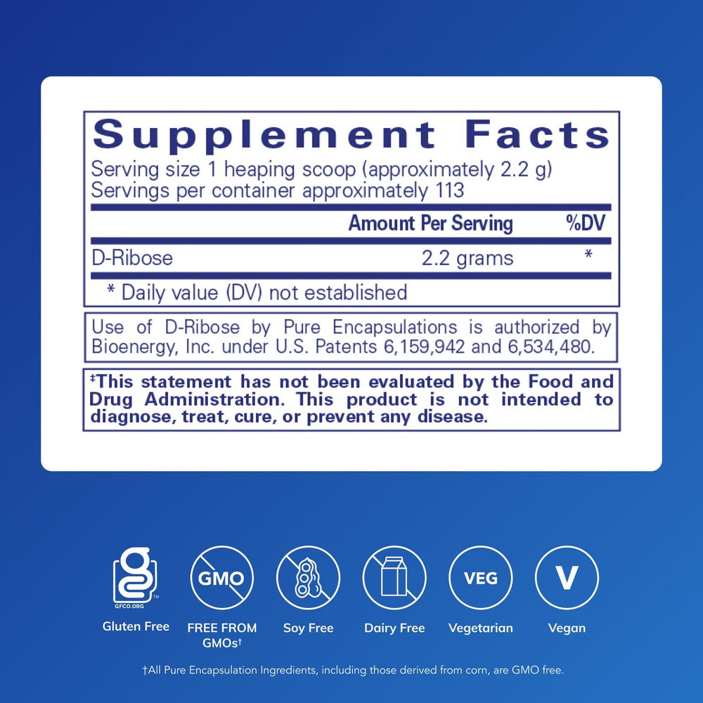 Ribose scoop dispensing powder for quick daily workout energy.