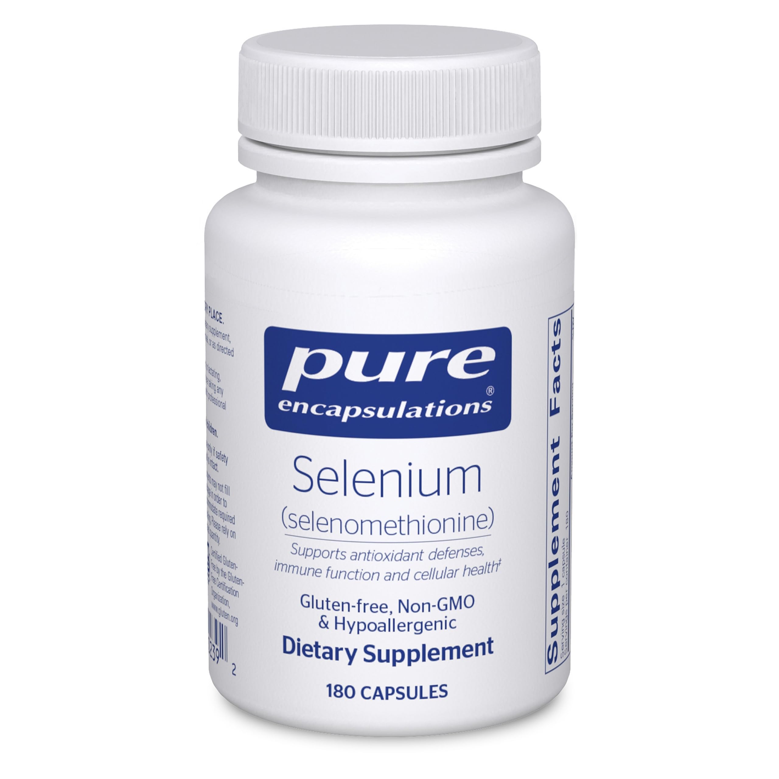 Pure Encapsulations Selenium bottle 180 capsules for immune support and antioxidant defense.