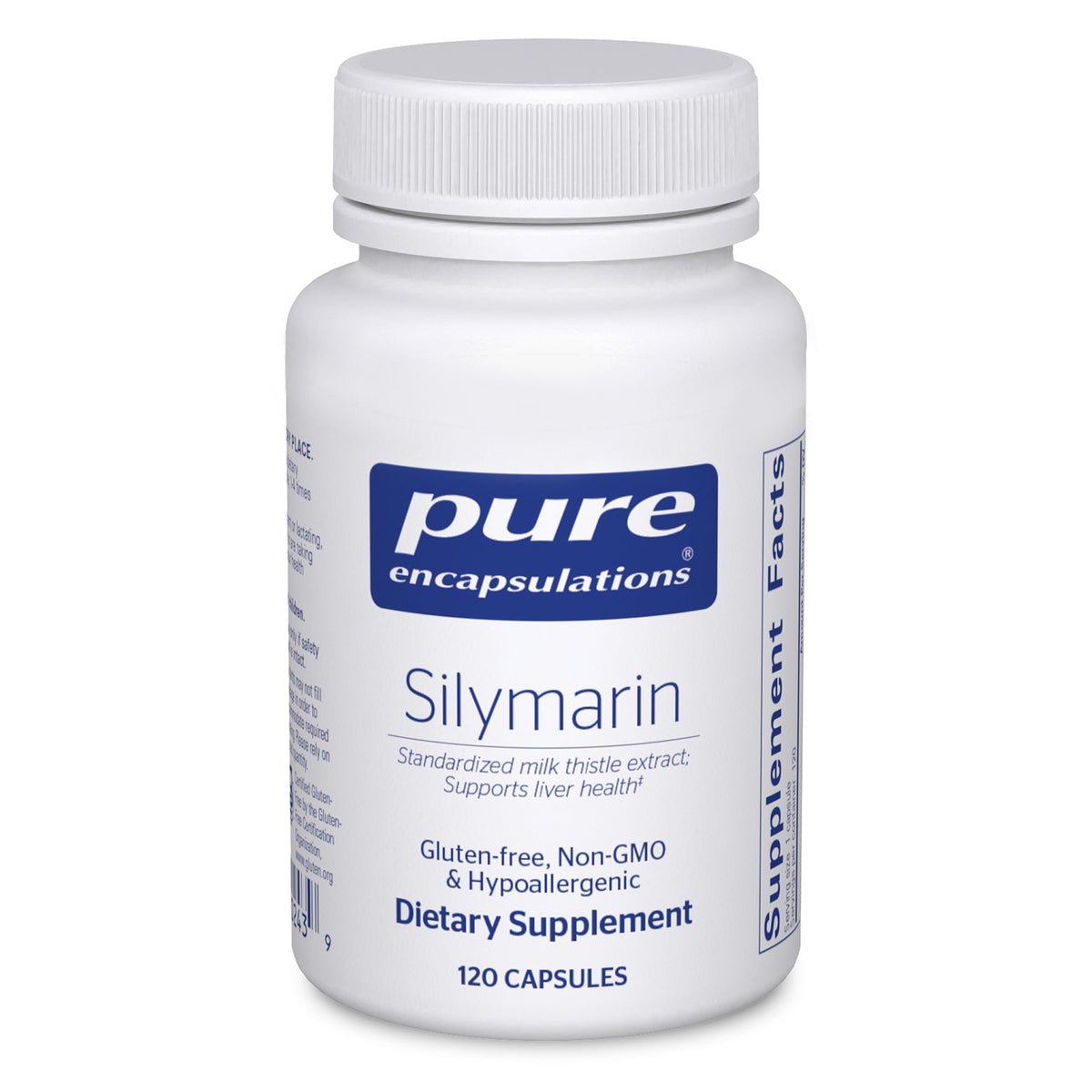 Pure Encapsulations Silymarin bottle cap shows secure packaging for daily use