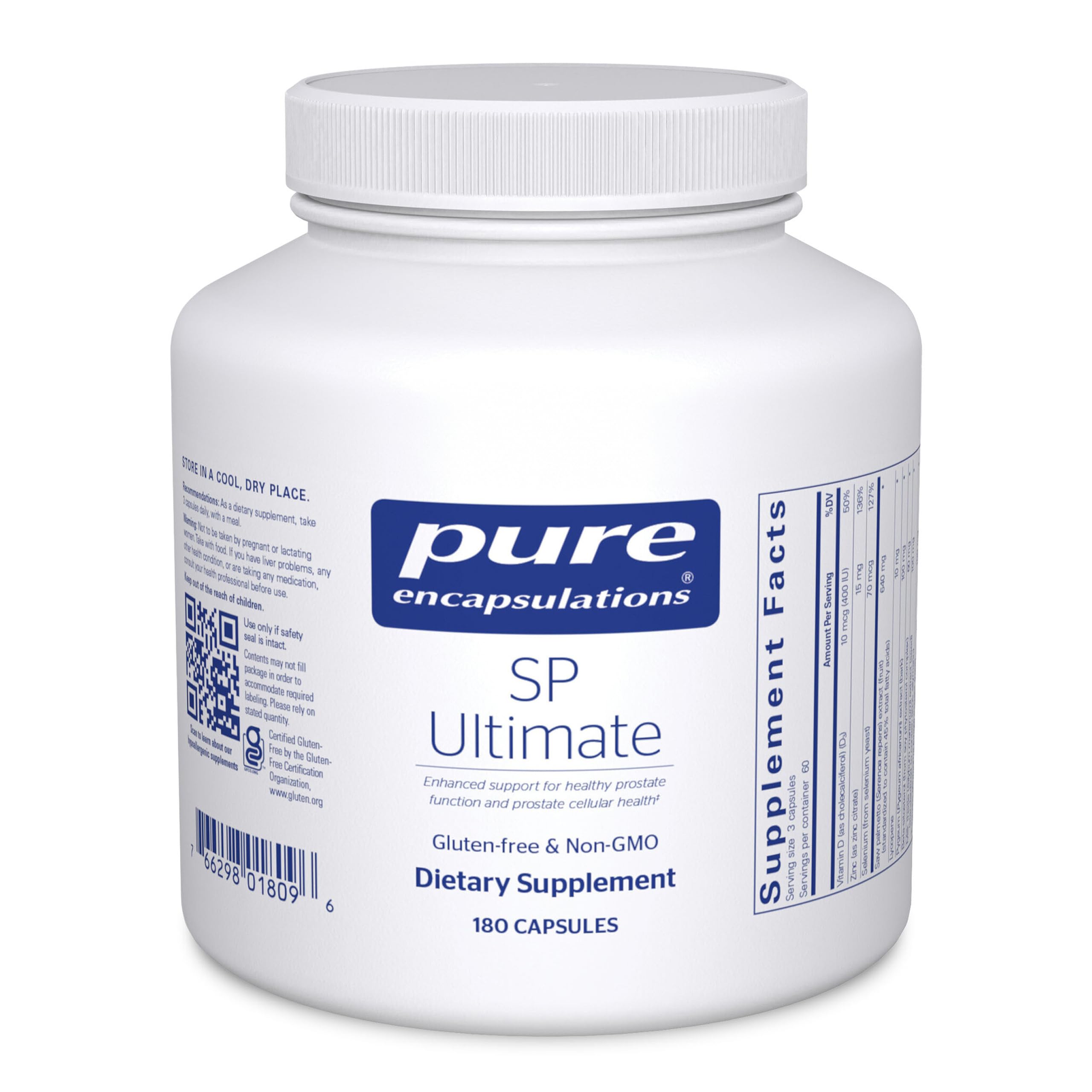 Pure Encapsulations SP Ultimate bottle front with capsules, suggesting prostate support.